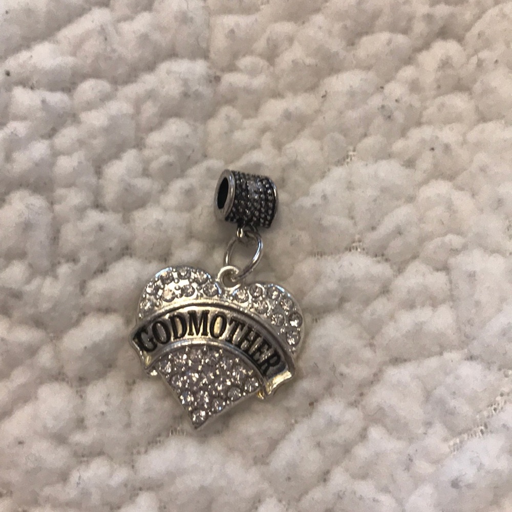 Silver and crystal god mother charm